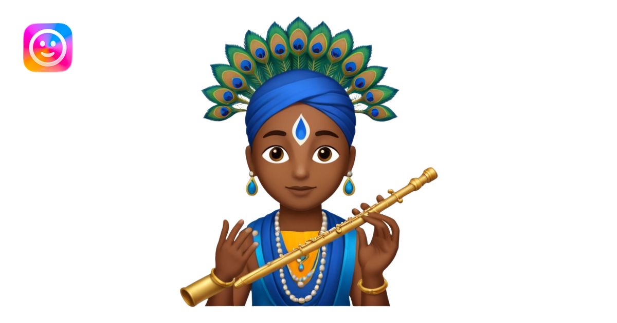 Blue Krishna and peacock feather on head with flute emoji | AI Emoji ...