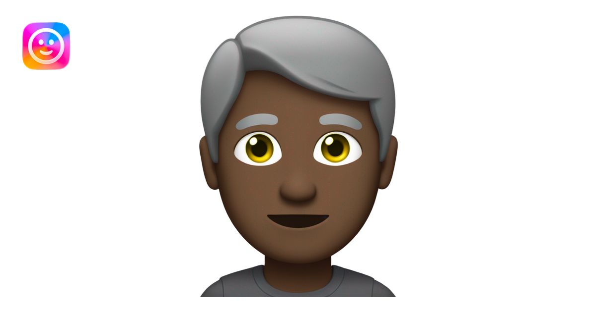 an emoji of a man in his mid-40's dark with green eyes, short grey hair ...
