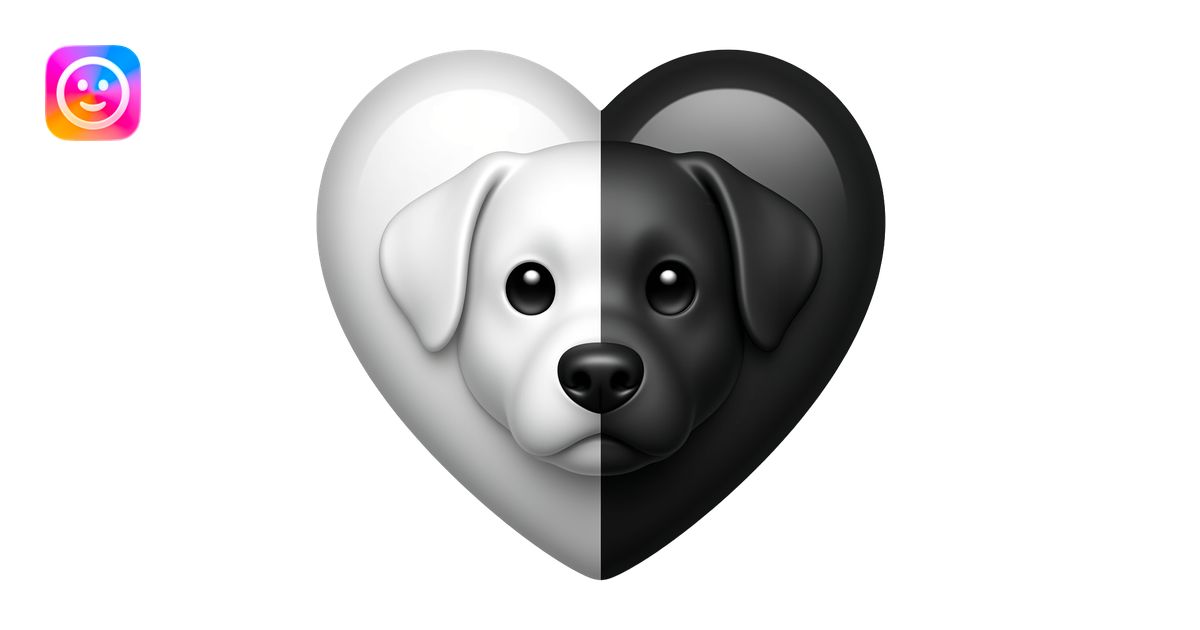 Emoji de corazón mitad blanco mitad negro que recuerde a dos perros que ...