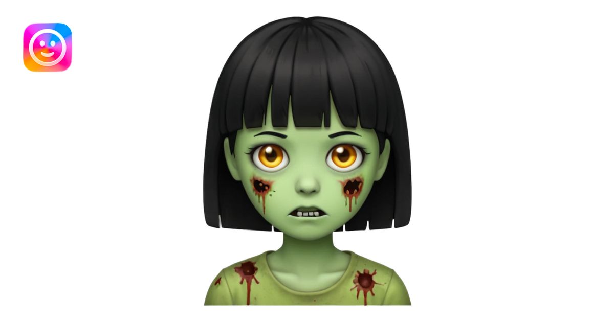 Emoji zombie girl verde com cabelo preto liso curto com franja emoji ...