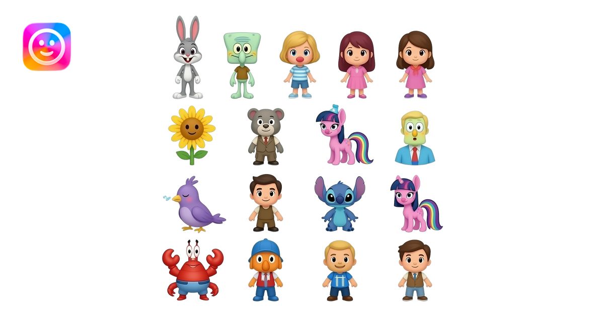 Bugs Bunny, Buddy, Squidward, Elly, Kissy Missy, Peashooter, Penny ...