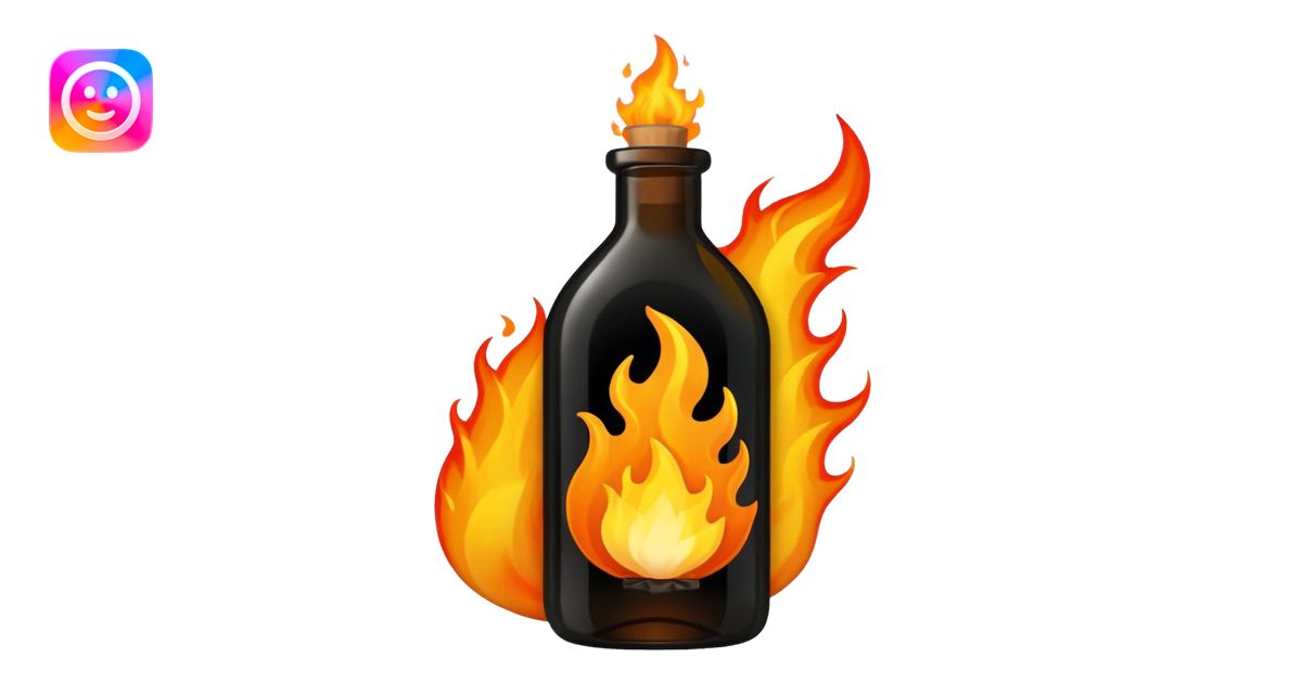 Bottle with a rag coming out of it, the rag has caught on fire emoji ...