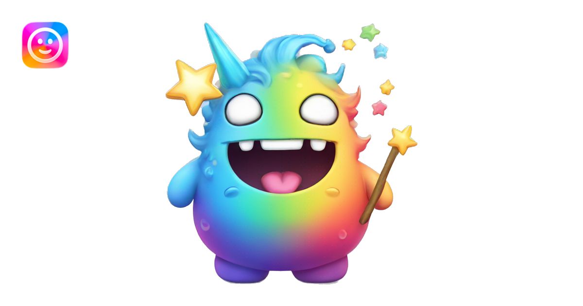 Kawaii derpy fat rainbow monster with magic wand emoji | AI Emoji Generator