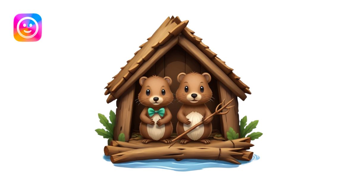 a beaver couple, one a female with a bow on her head in a beaver home ...