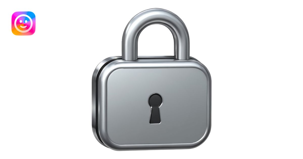 Chrome silver lock emoji, iOS emoji style, smooth metallic surface ...