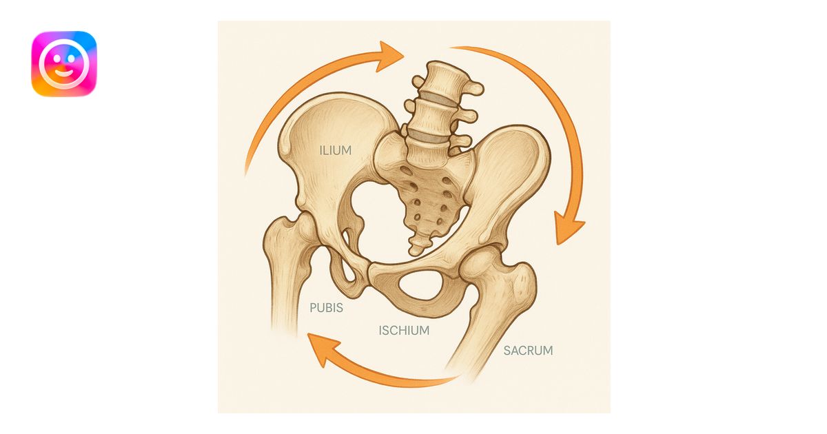 anatomical pelvis, rotated clockwise, with arrows circling to the right ...