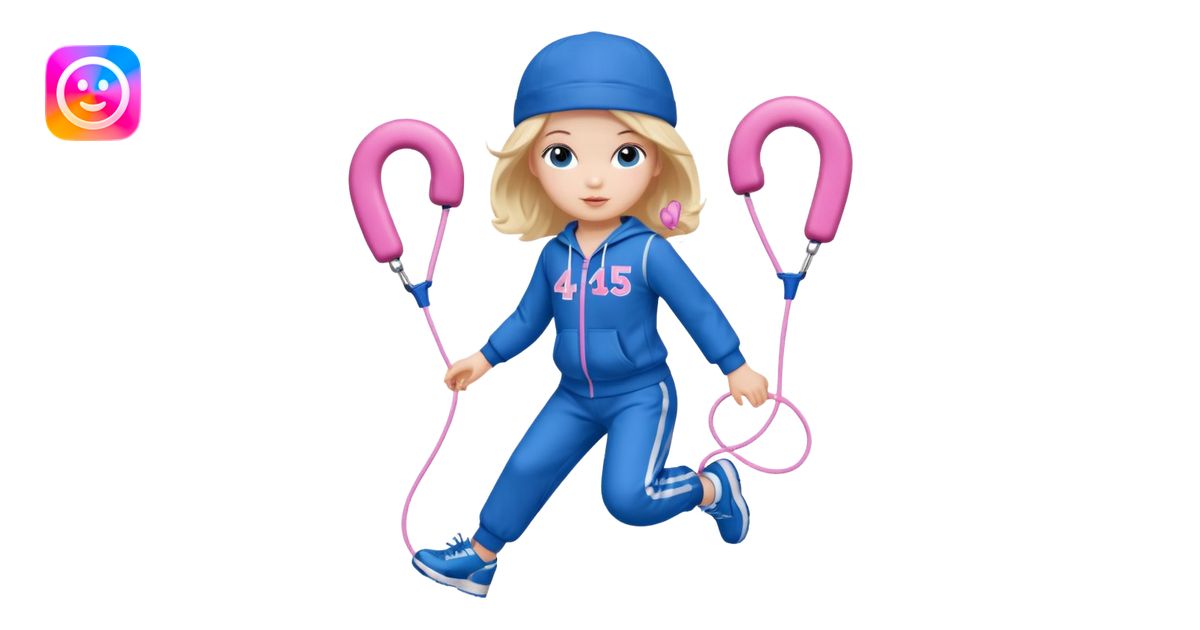 three big emojis: 👧🏻🎀 (doll girl), 😀👕4️⃣5️⃣6️⃣🤾 (player jumping rope in ...