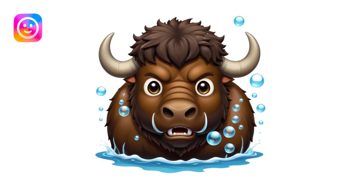 Angry buffalo in the water blowing bubbles emoji | AI Emoji Generator