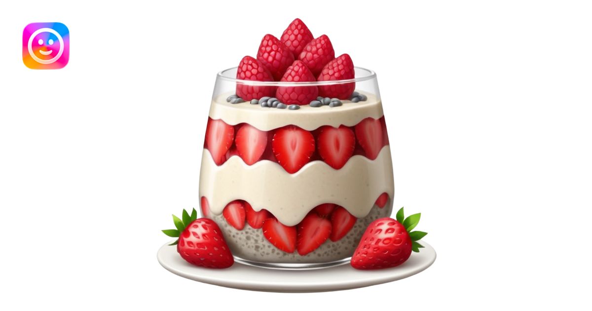 chia seed pudding with red fruit toppings emoji | AI Emoji Generator