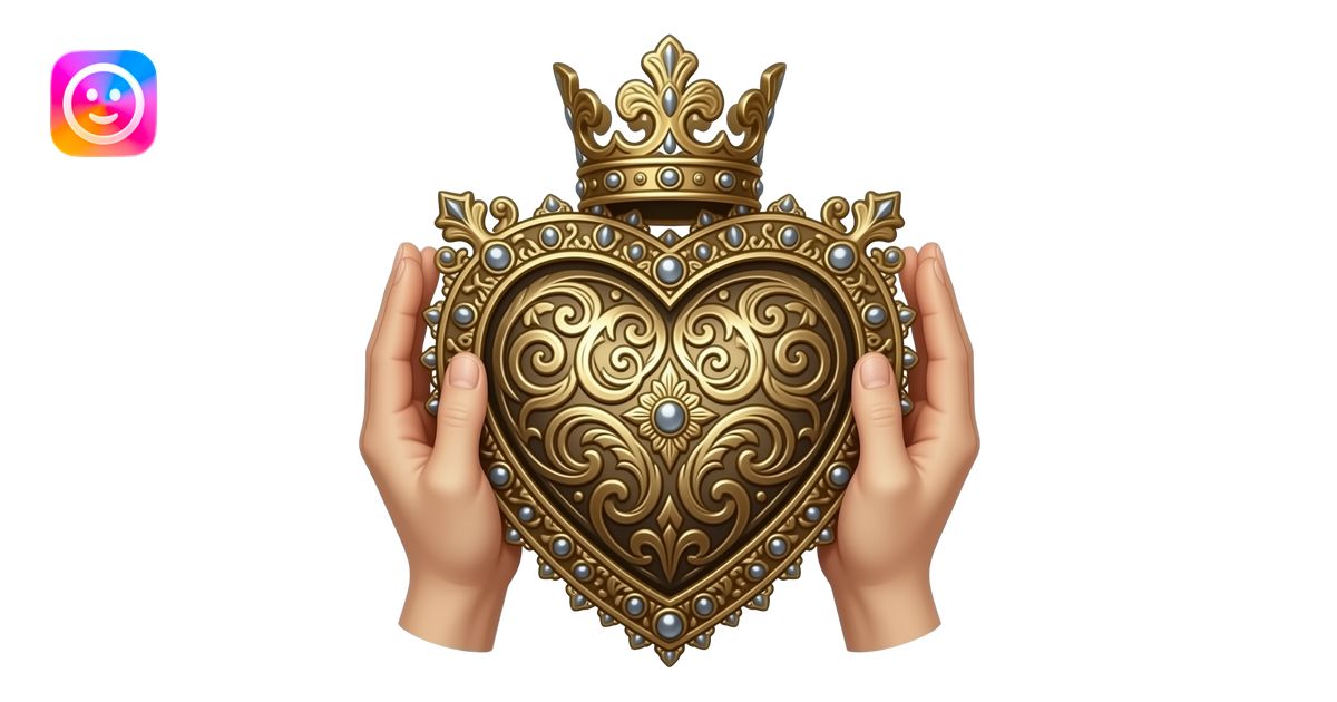 two hands hold an excessively ornate metal royal heart emoji | AI Emoji ...