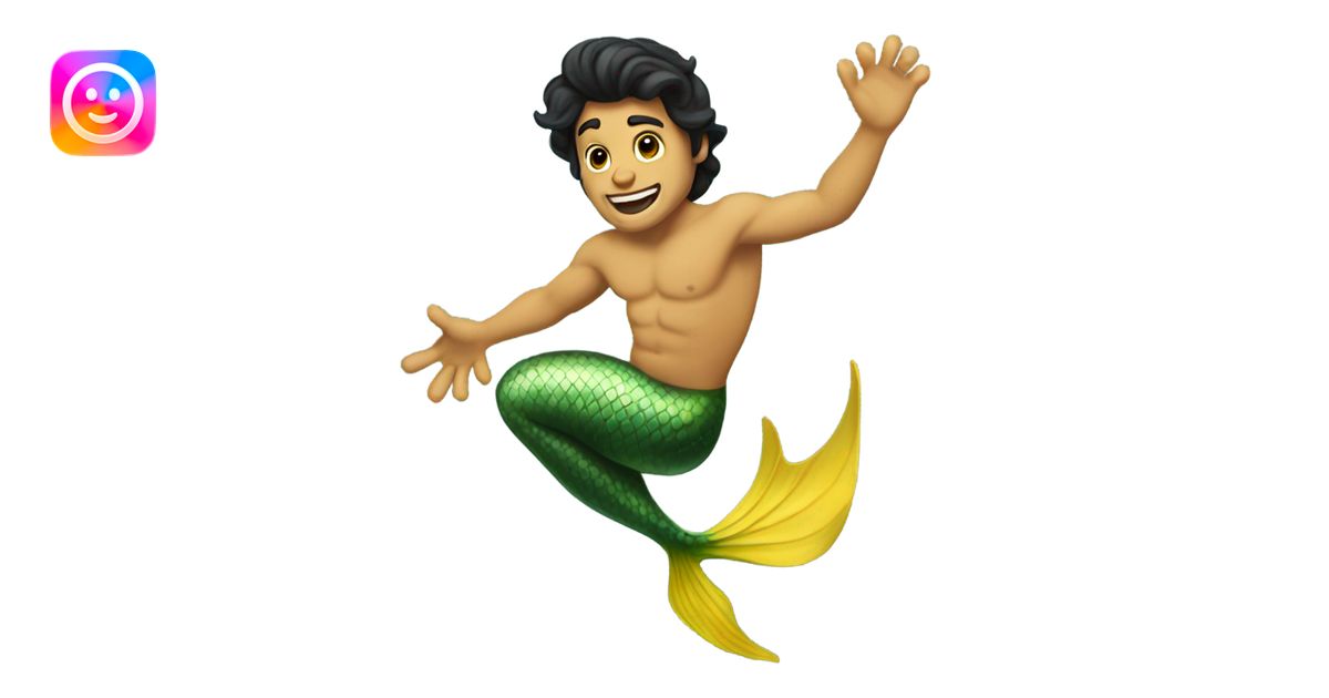 Tan merman with dark hair and yellow tail emoji | AI Emoji Generator