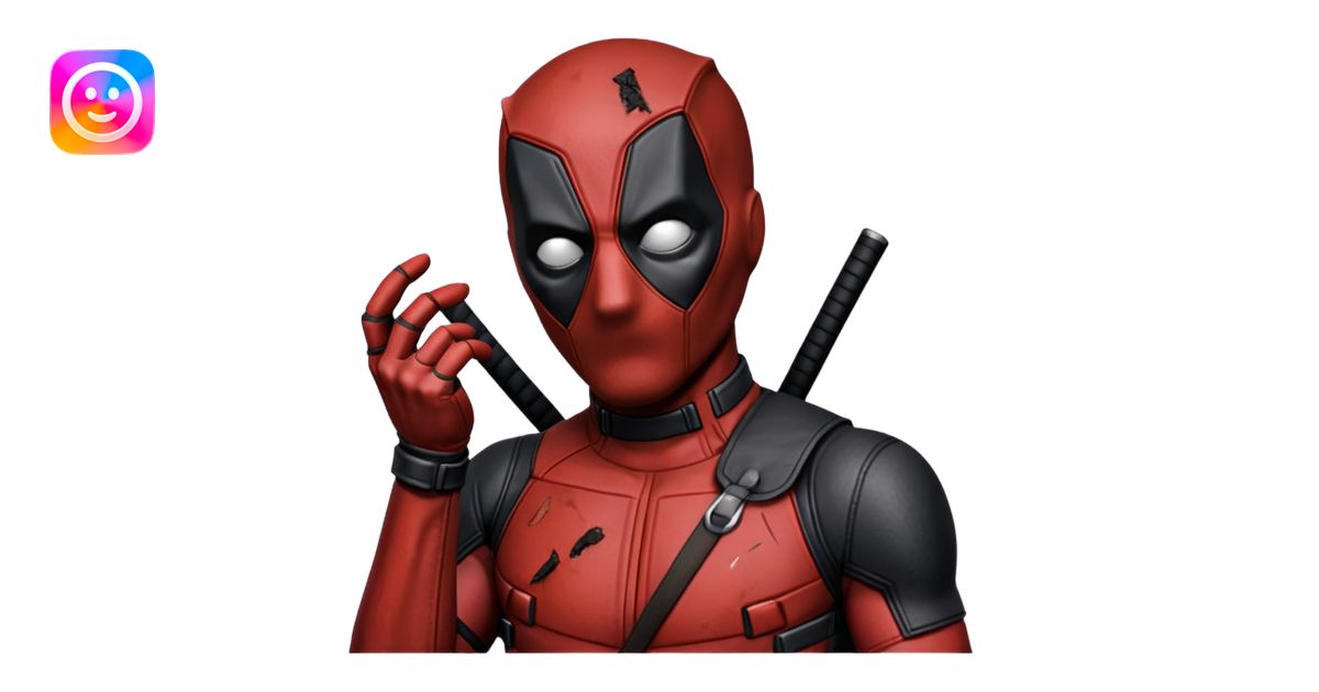 deadpool thumbs up emoji, not so cute, more realistic less body, mostly ...
