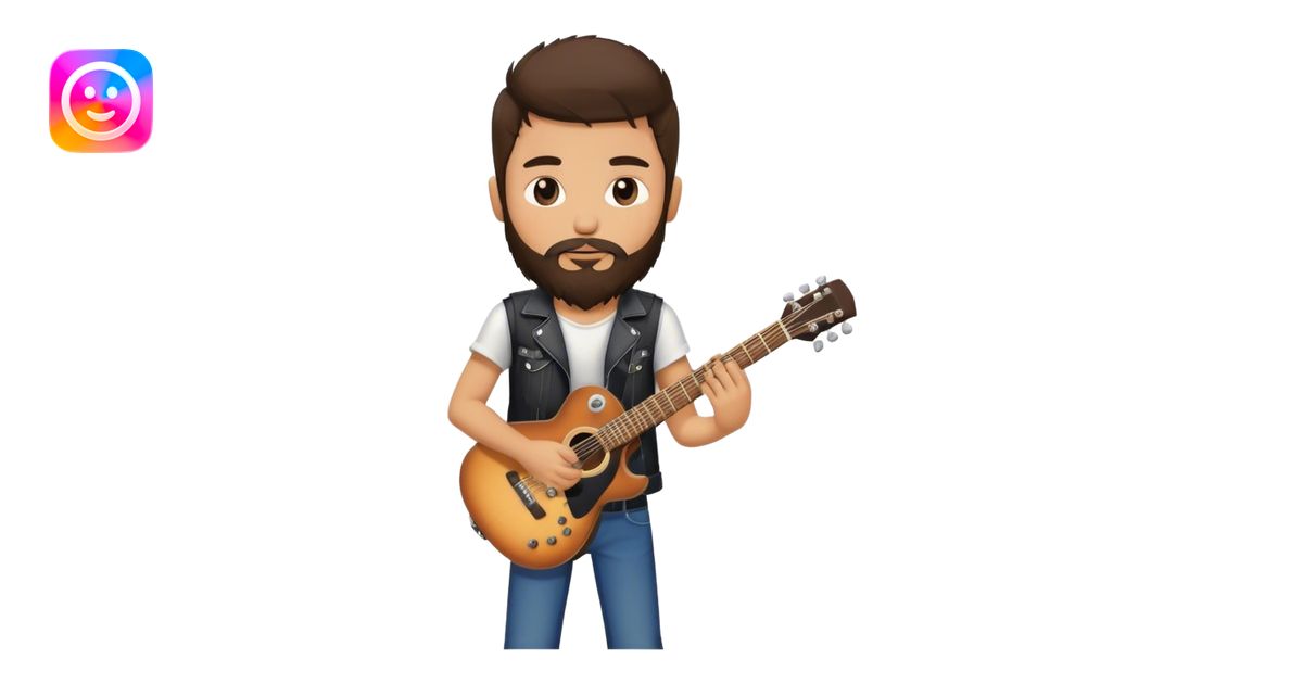 A rocker brunette boy with a beard a guitar emoji | AI Emoji Generator