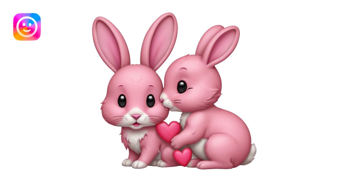 Kissing rabbit, profile, long ears, floating heart in front of mouth ...