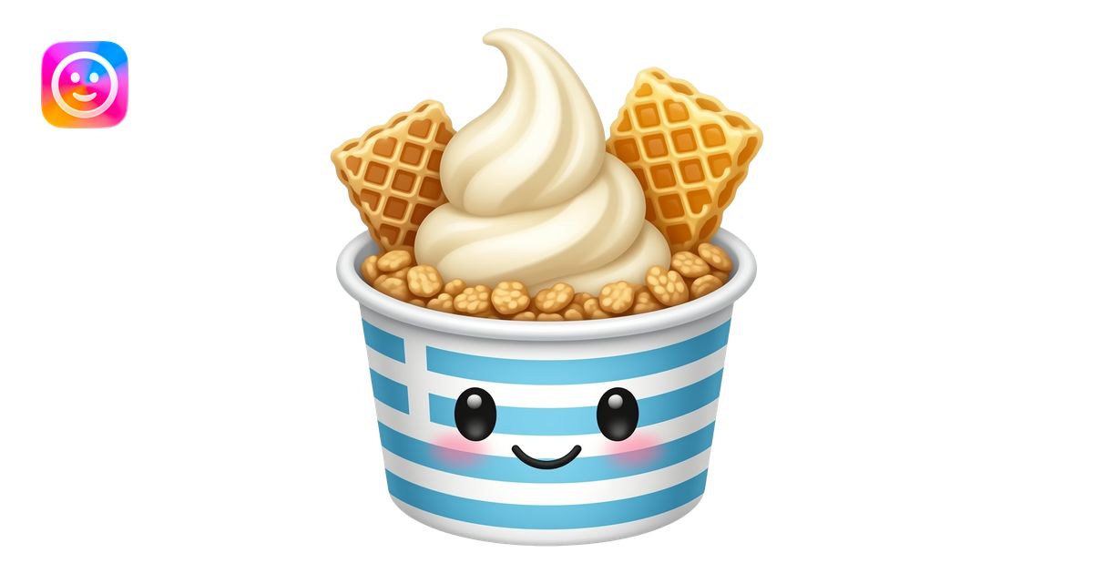 kawaii greek yogurt bowl emoji, soft serve yogurt swirl with granola ...