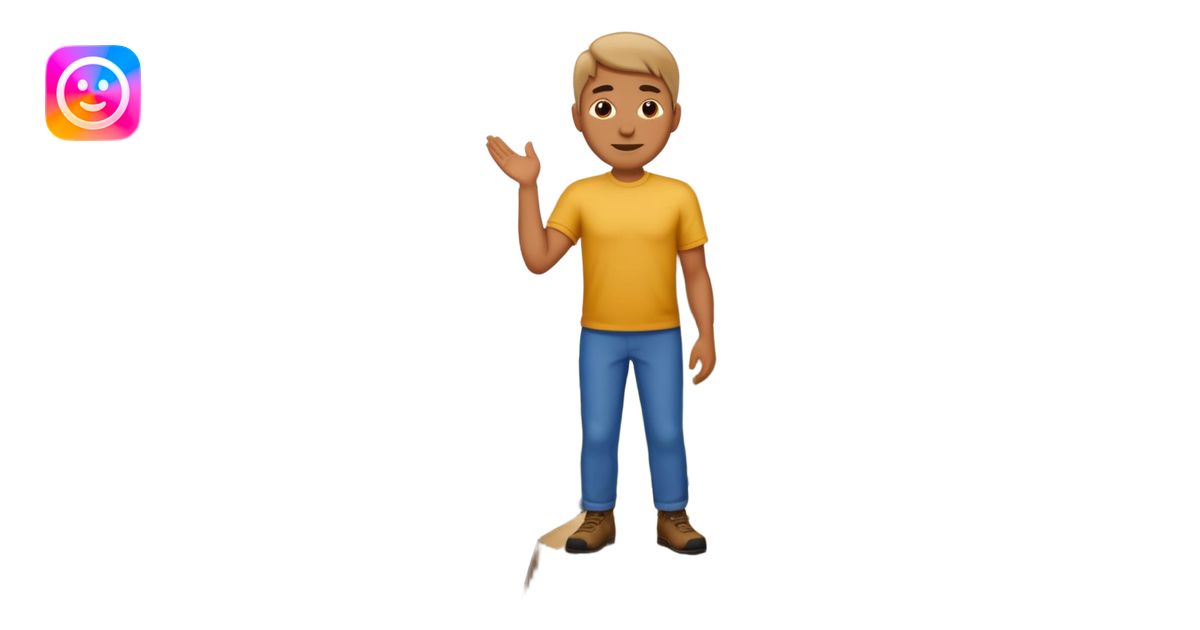 apple style emoji of a man standing proudly on a mountain peak ...