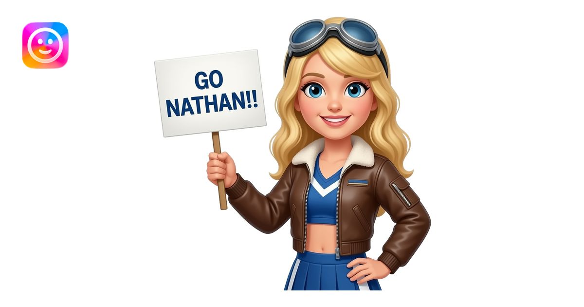 Cute Cheerleader aviator with blonde hair. Sign saying "GO NATHAN ...