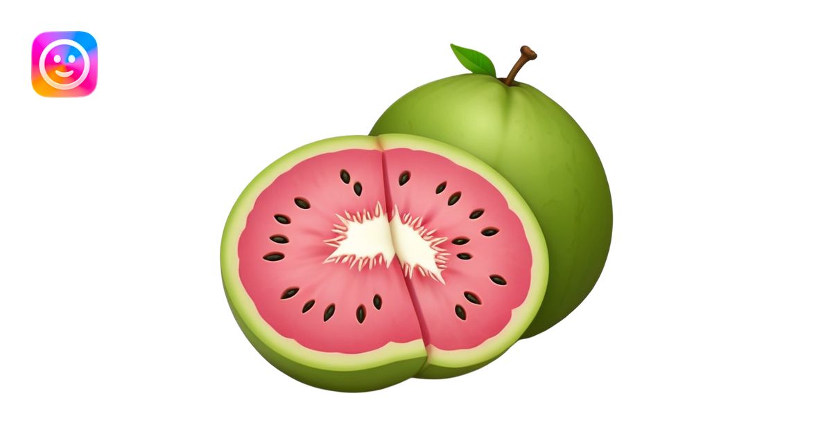 A guava cut in half showing pink flesh and white seeds emoji | AI Emoji ...