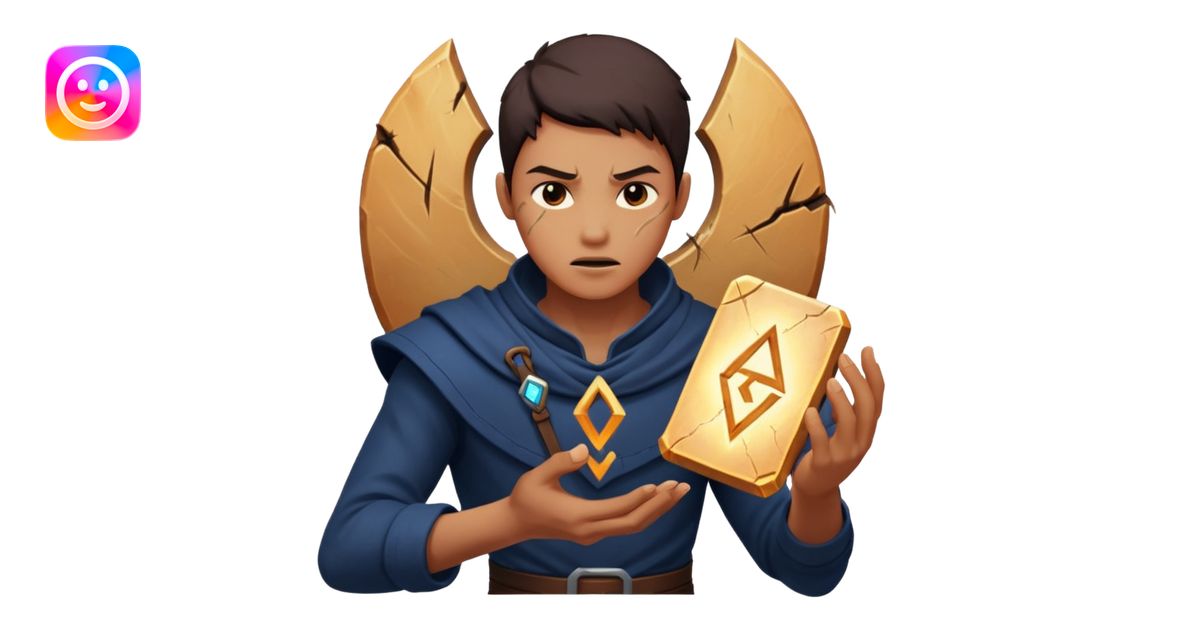 A character slamming a glowing rune tablet, cracks spreading outward ...