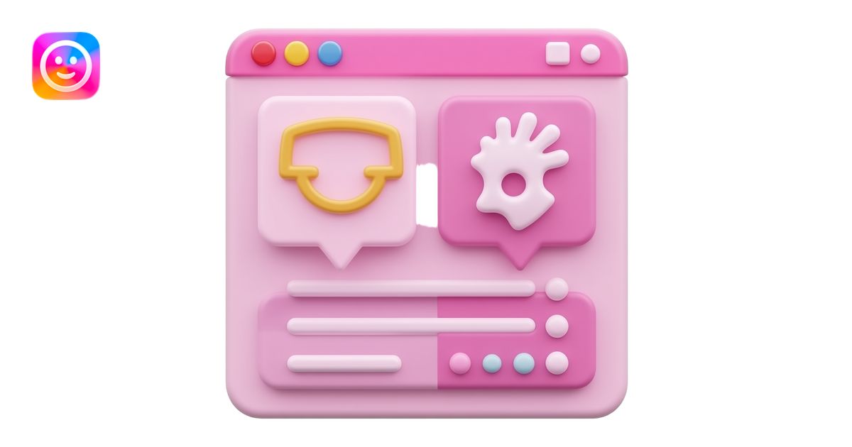 Pink color 2D render iPhone emoji png of a detailed Computer UI pop ups ...