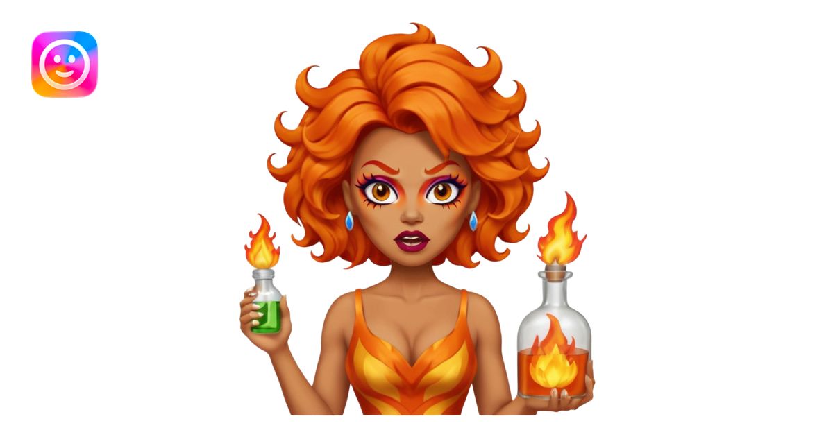A fierce drag queen emoji with bright orange wavy hair styled with a ...