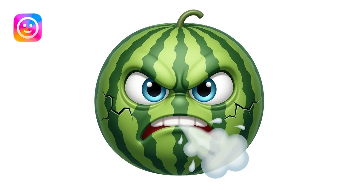 wild eyed angry watermelon with cracks straining and farting emoji | AI ...