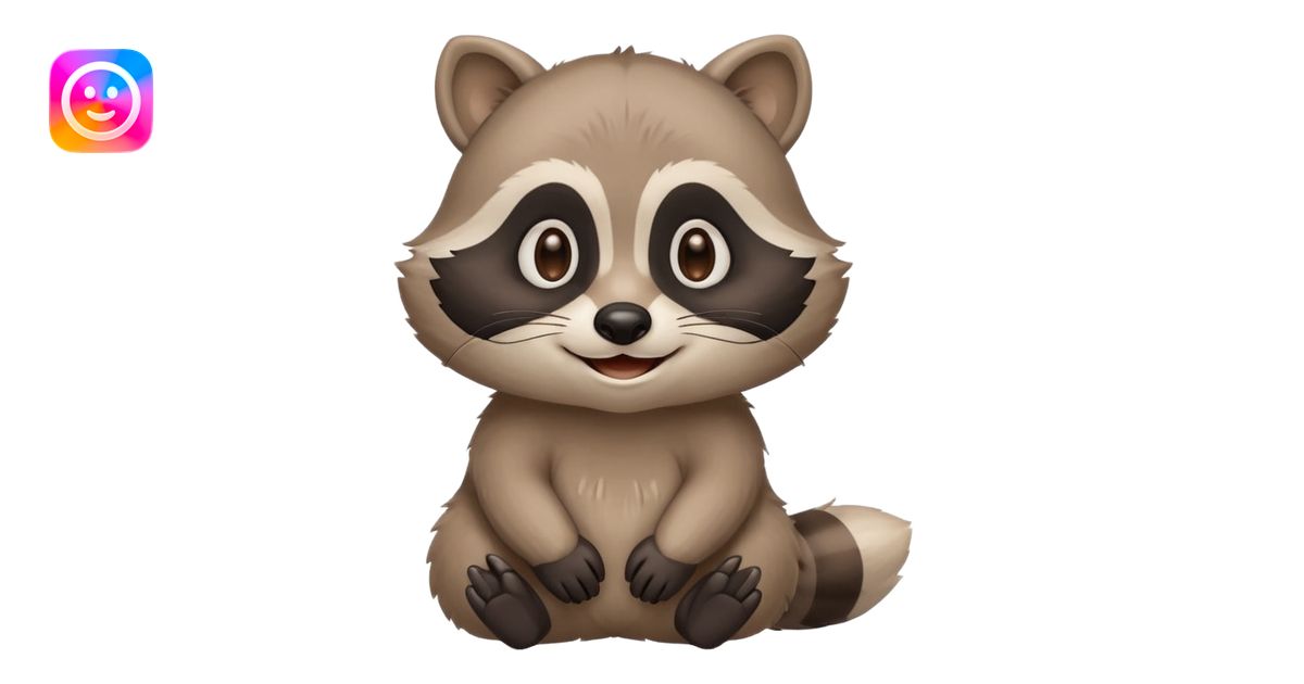 calm raccoon mascot smiling gently, soft eye expression, rounded shapes ...