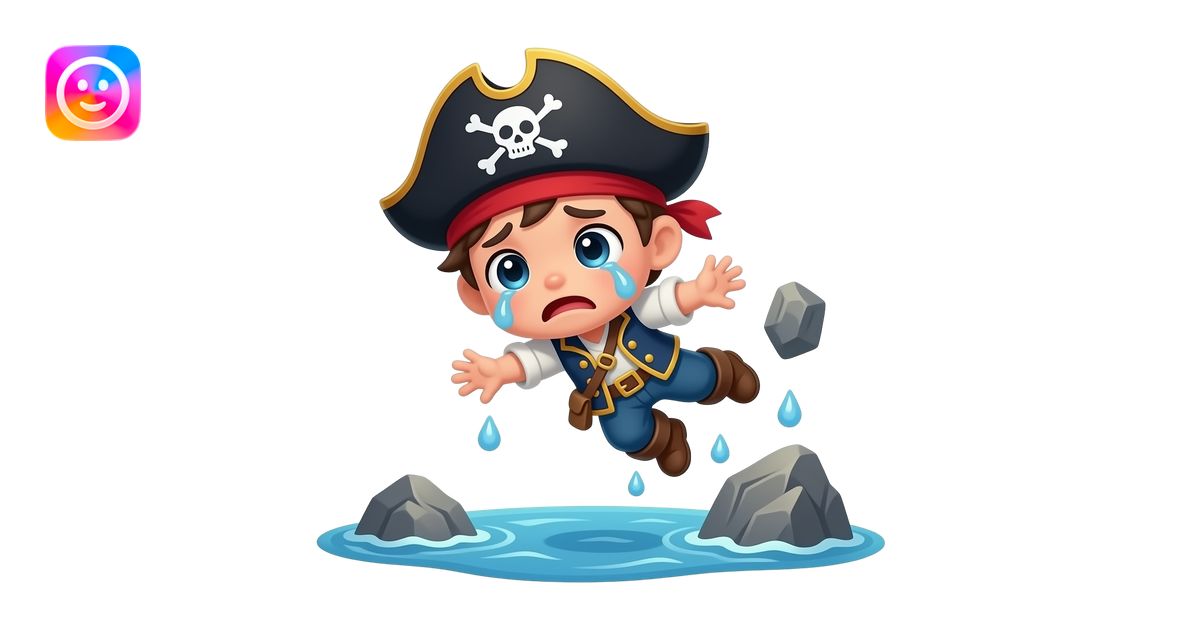 chibi anime boy pirate falls off the rocks down the sea crying worried ...