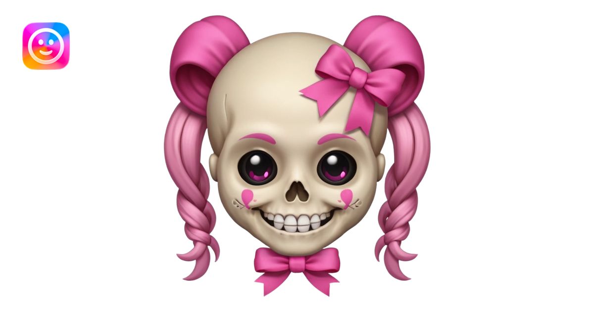 skull emoji with pink ribbon pookie emoji | AI Emoji Generator