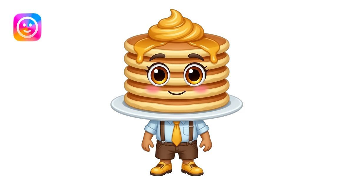 A full body Pancake Stack Entity with a big head and small body, golden ...