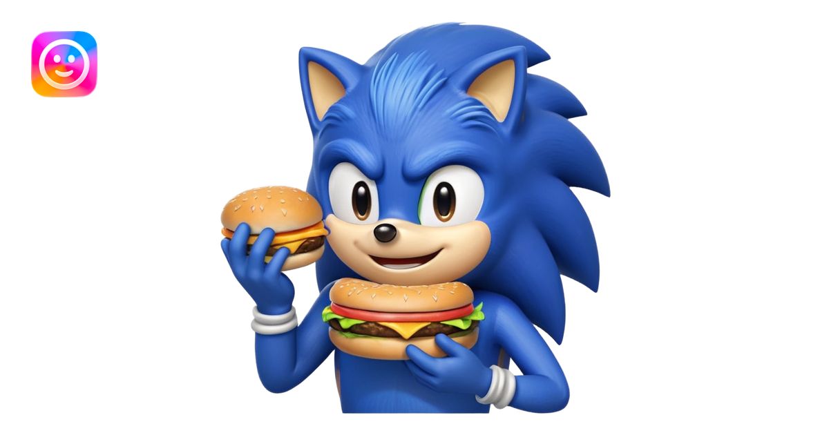 Sonic the hedgehog eating a cheeseburger emoji | AI Emoji Generator