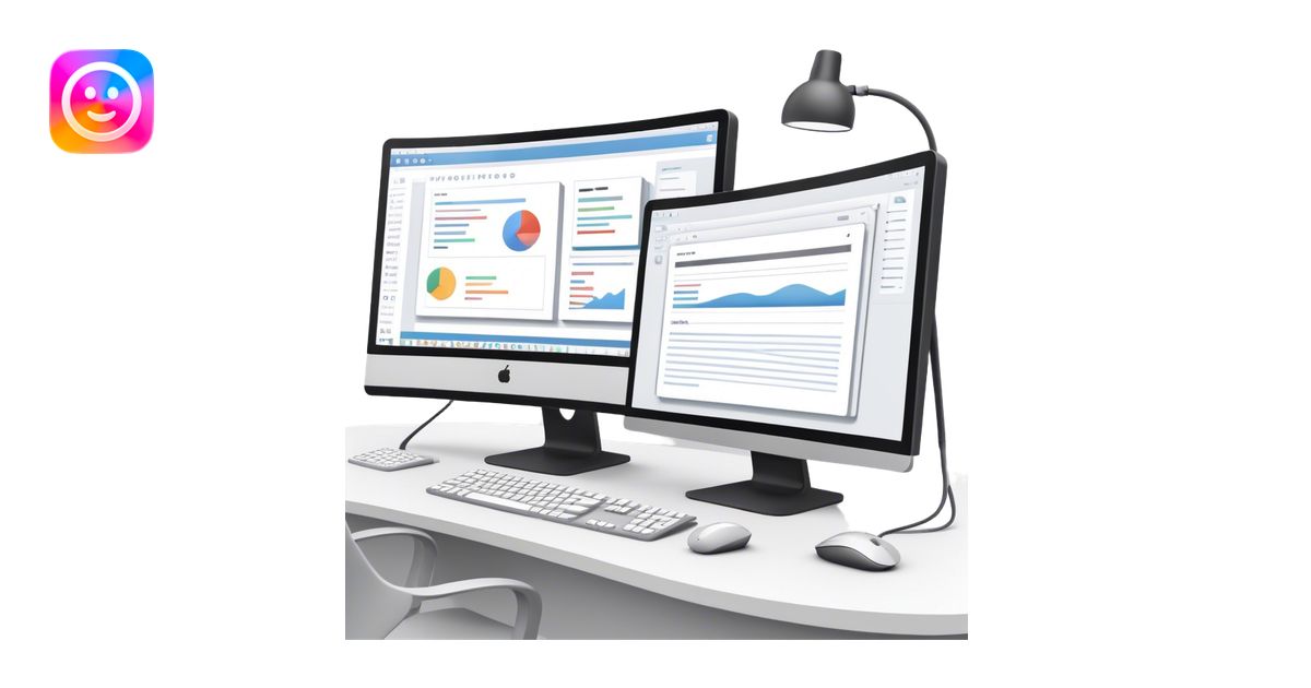 Create an emoji for UX/UI design. Show two large curved monitors ...