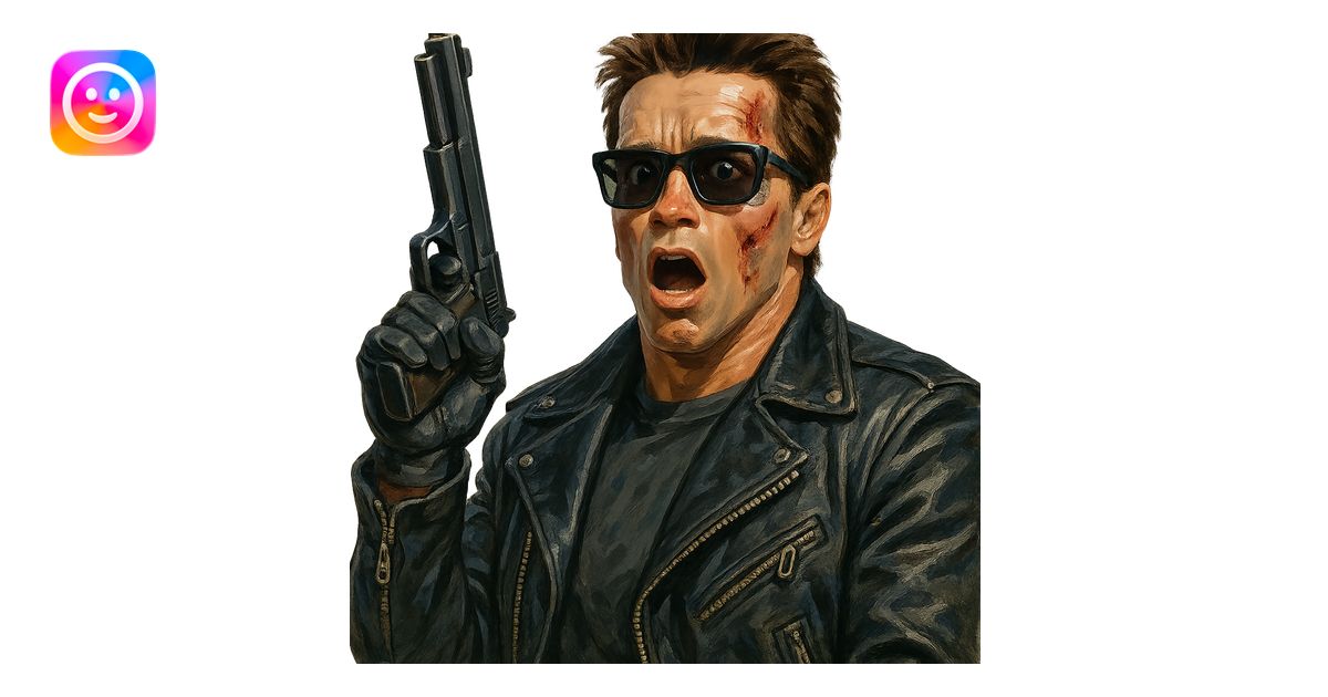 Terminator Arnold Schwarzenegger with sunglasses, surprised look ...