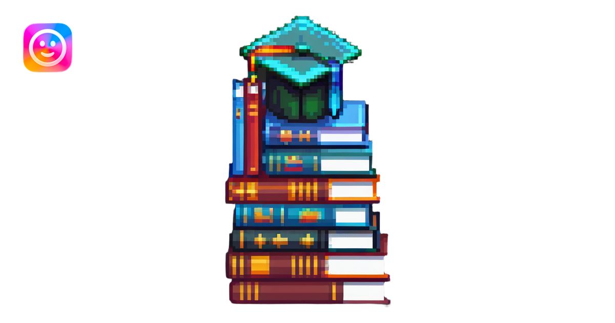 Terraria style pixel art stack of colorful books with a graduation cap ...