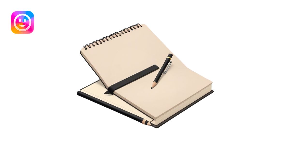 "Aesthetic emoji of a simple sketchbook with a light beige cover, a ...