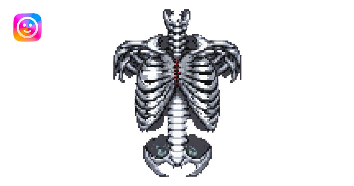 broken ribcage stylized with shading and highlights, pixel art style ...