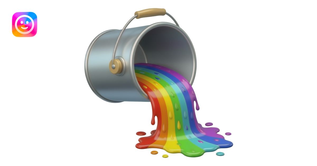 2D paint bucket pouring out rainbow paint titlted at a 45 degree angle ...