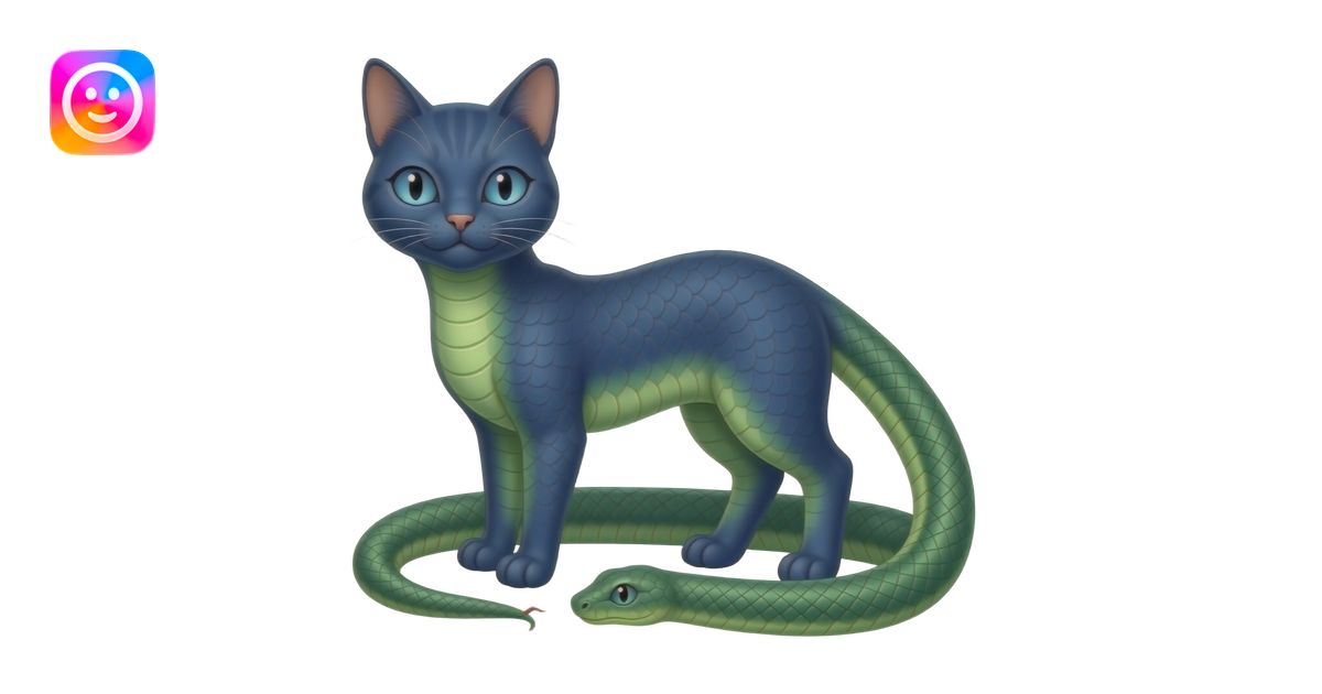 blue cat anthro blue eyes green python hybrid naga form emoji | AI ...
