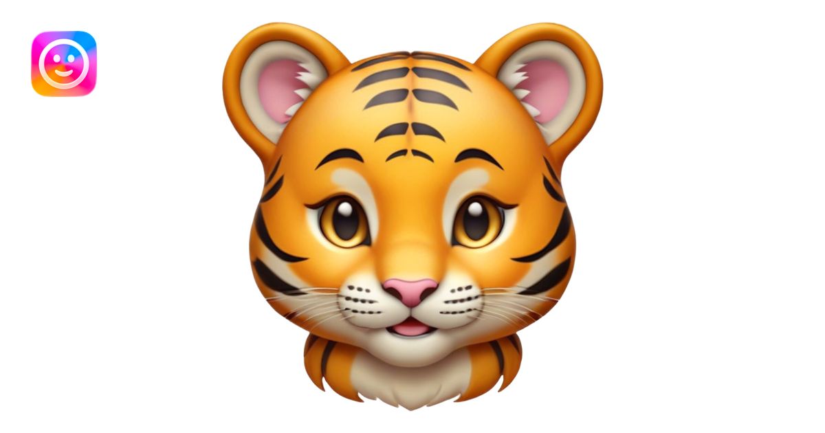 Cinematic Cute Tiger Cub Portrait Emoji, Head tilted playfully and ...