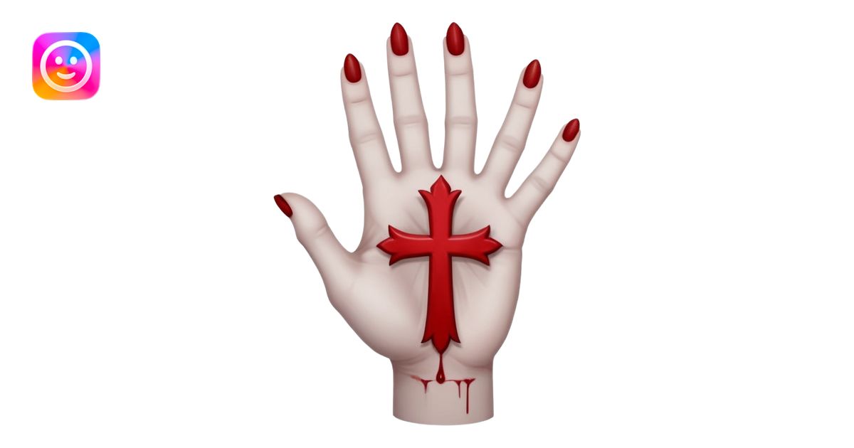 bloody grey hand with upside down satanic cross on the palm emoji | AI ...