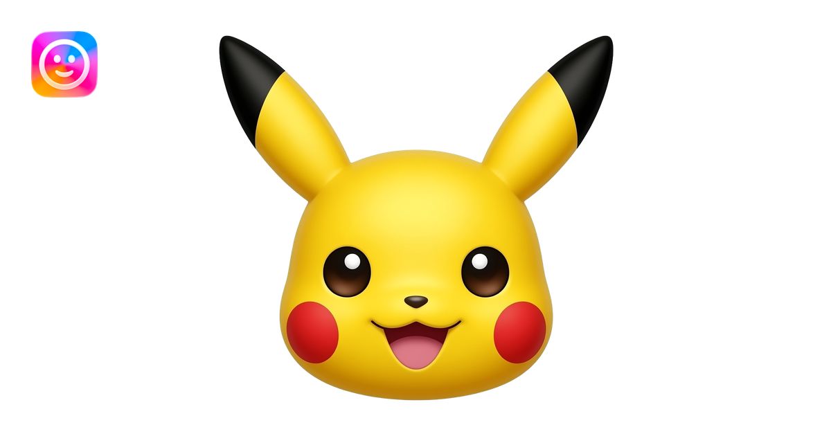 Cute yellow Pikachu with red cheeks, long black-tipped ears, happy ...