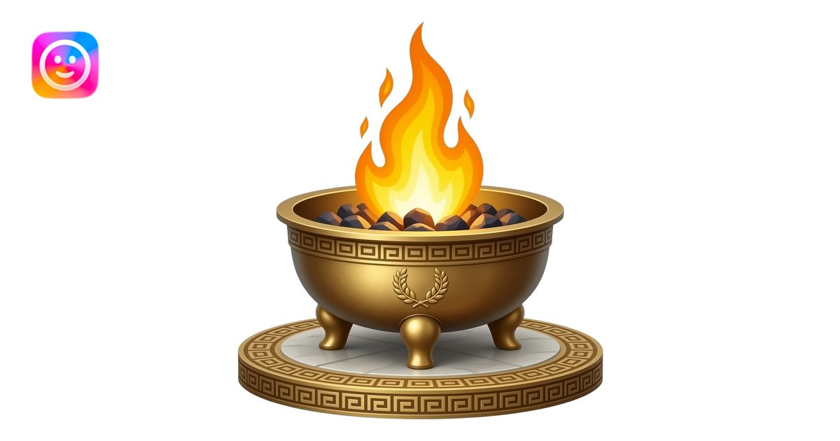 sacred eternal fire burning brightly within a shallow bronze brazier ...