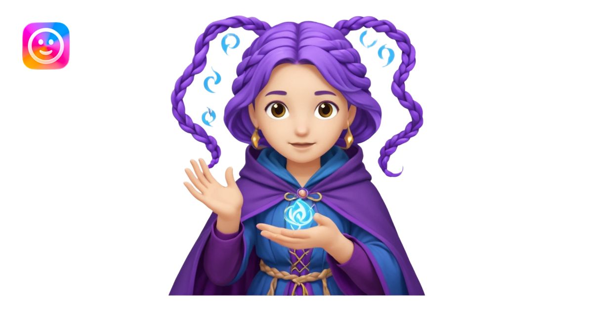 A playful mage girl with braids, purple cloak, and magic swirling ...