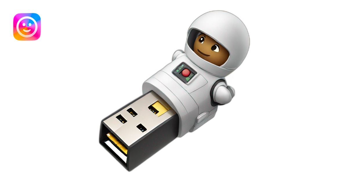 man riding a usb flash drive to space emoji | AI Emoji Generator