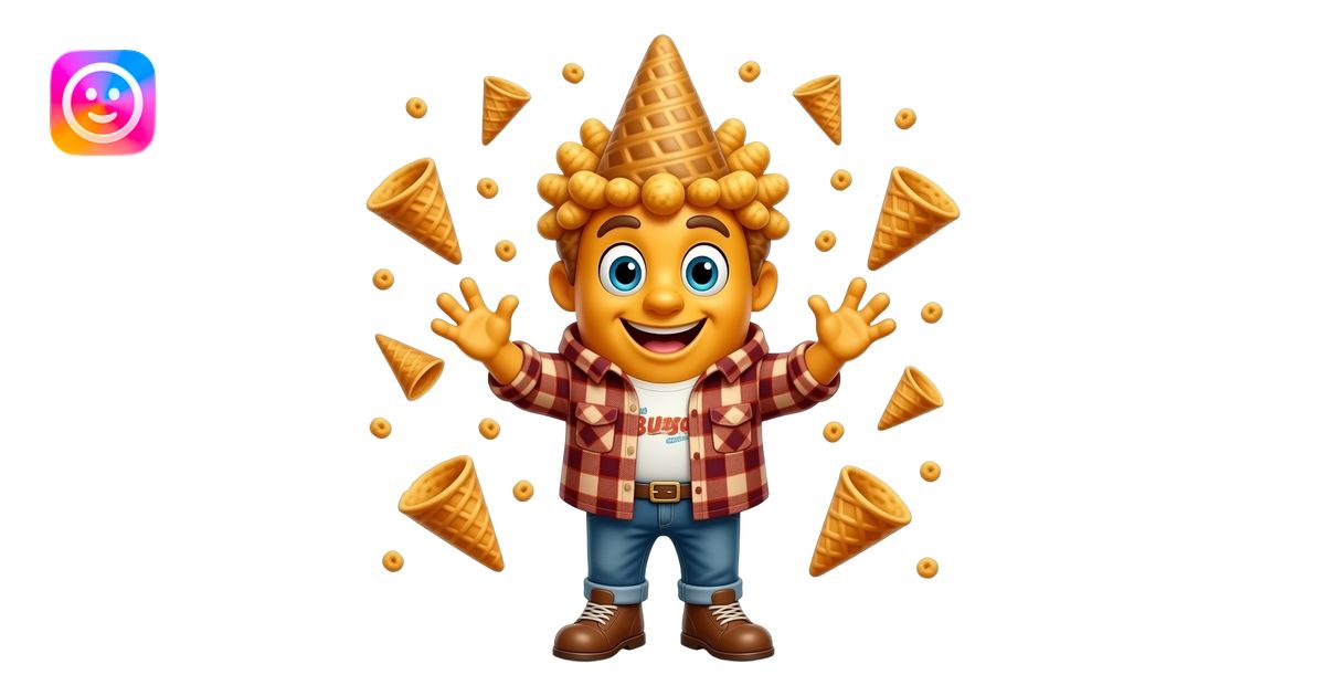 A magical Bugles mascot with a giant head and tiny body. It has golden ...