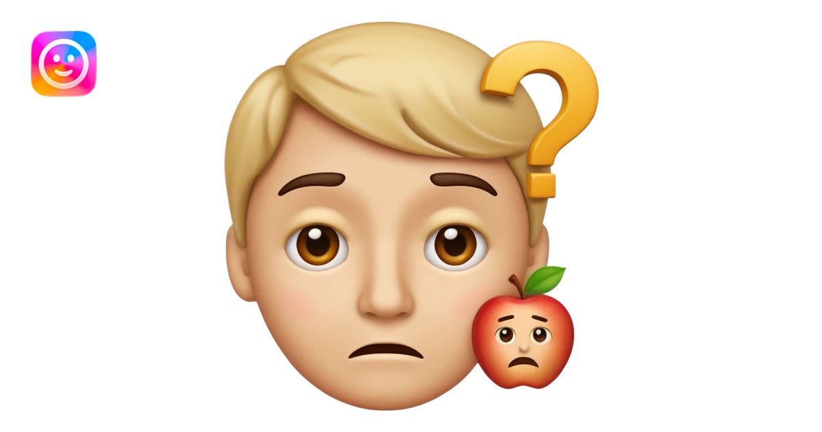 Apple-style emoji of a face with a question mark above the head, raised ...