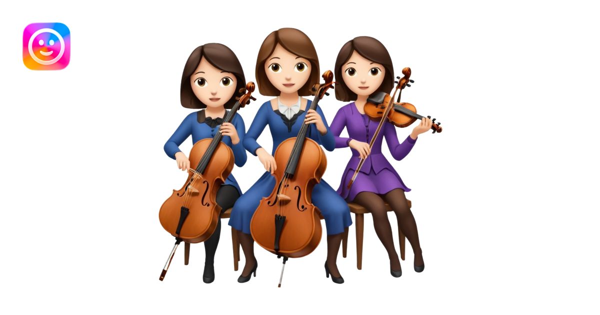 Create an imagine of three brunette women playing string instruments ...