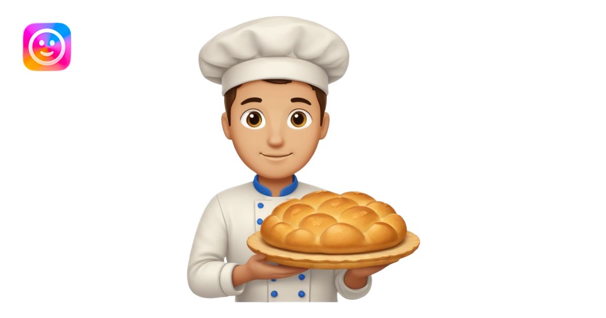baker holding tray with big bread emoji | AI Emoji Generator