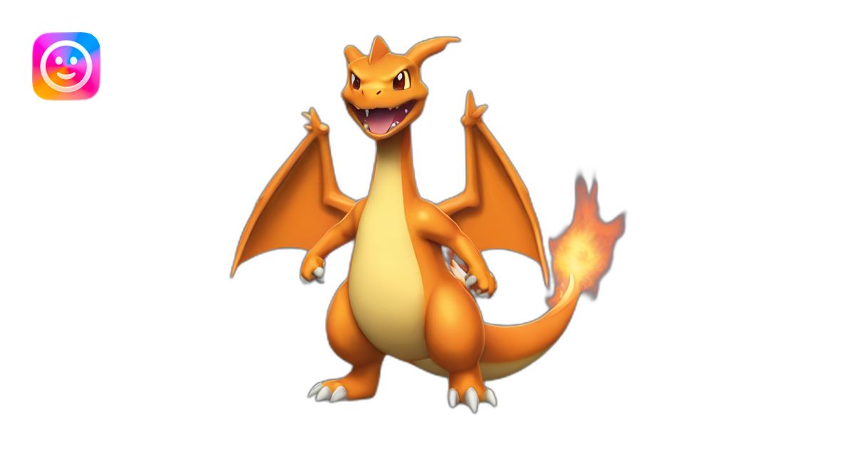Charizard de face debout sur 2 pates féroce emoji | AI Emoji Generator