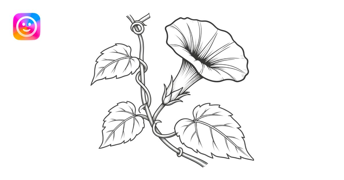 A single morning glory drawing no colors or leaves just the sketch ...